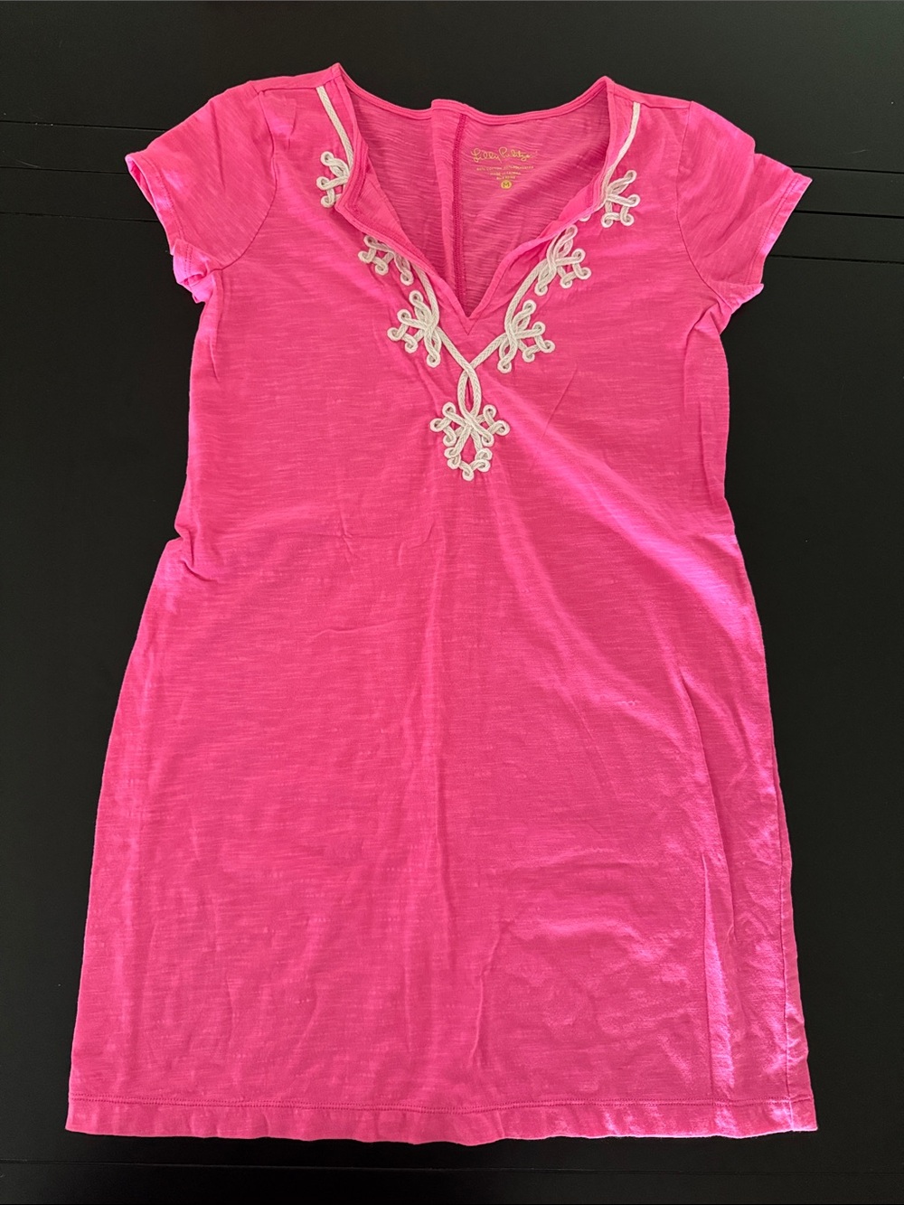 Lilly Pulitzer Hot Pink Short-Sleeve Embroidered V-Neck Dress